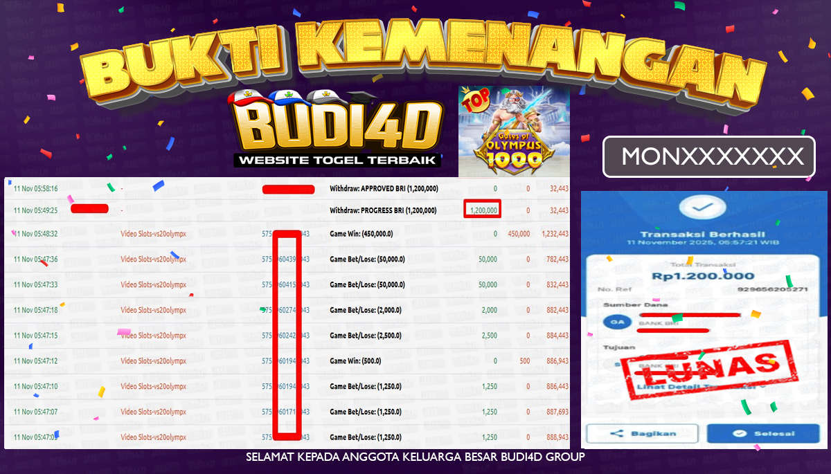 BUDI4D JACKPOT USER ID : MON**** SLOT PRAGMATIC PLAY ( Starlight Princess 1000 ) Rp.1.200.000,- LUNAS
