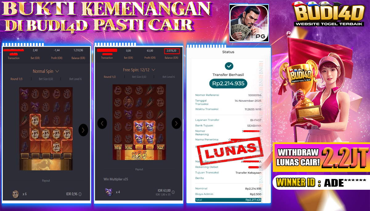 BUDI4D JACKPOT USER ID : ADE*** SLOT PG SOFT ( YAKUZA HONOR ) Rp.2.250.000,- LUNAS	