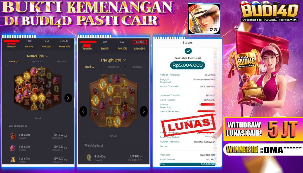 BUDI4D JACKPOT USER ID : DMA*** SLOT PG SOFT ( WILD BOUNTY SHOWDOWN ) Rp.5.004.000,- LUNAS	