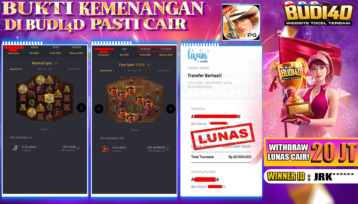 ID PENGGUNA JACKPOT BUDI4D : JRK*** SLOT PG SOFT ( WILD BOUNTY SHOWDOWN ) Rp.20.000.000,- LUNAS	