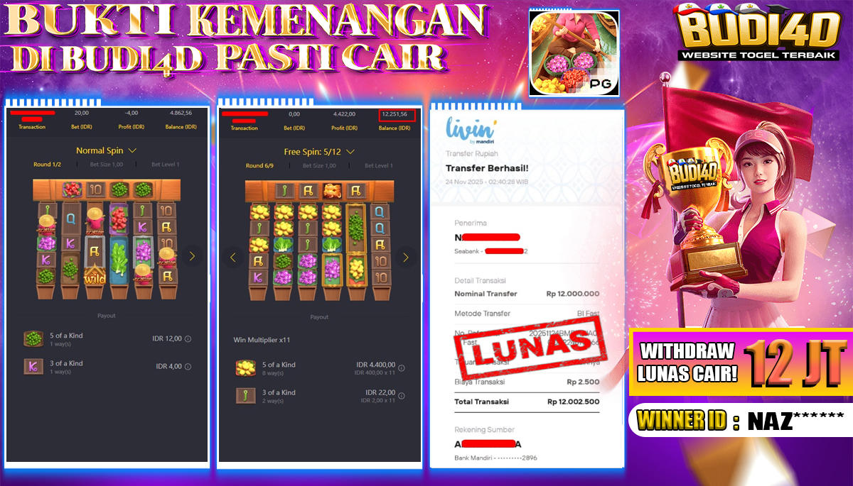 BUDI4D JACKPOT USER ID : NAZ*** SLOT PG SOFT ( THAI RIVER WONDERS  ) Rp.12.000.000,- LUNAS	