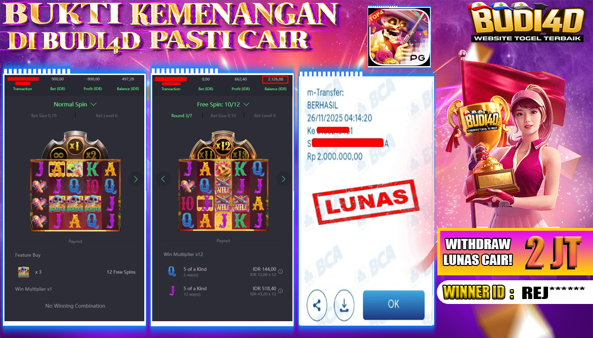 BUDI4D JACKPOT USER ID : REJ*** SLOT PG SOFT (  WILD BANDITO ) Rp.2.000.000,- LUNAS	