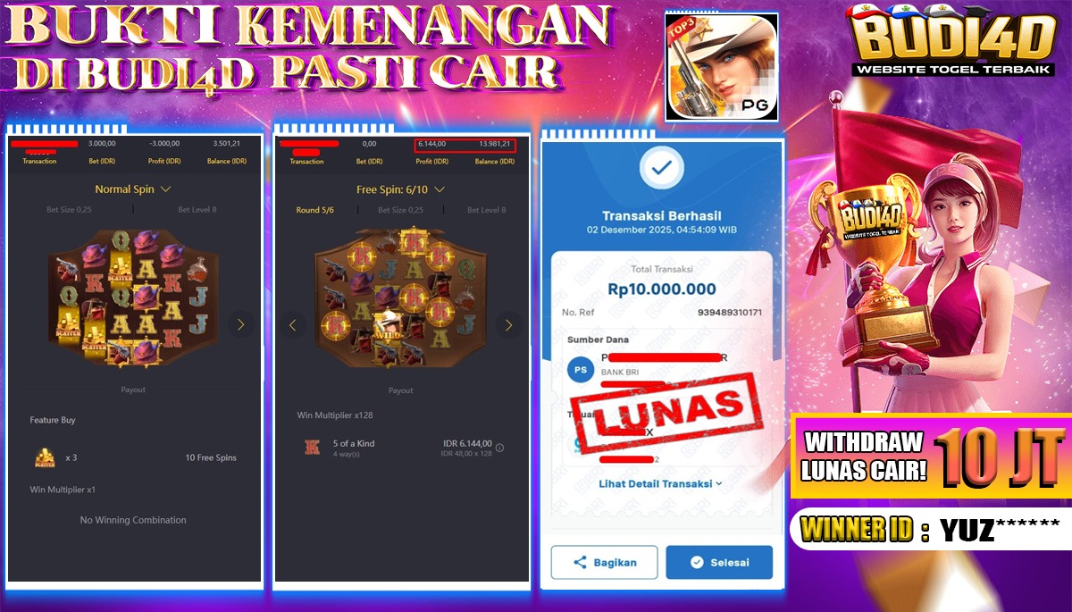 BUDI4D JACKPOT USER ID : YUZ*** SLOT PG SOFT ( WILD BOUNTY SHOWDOWN ) Rp.10.000.000,- LUNAS