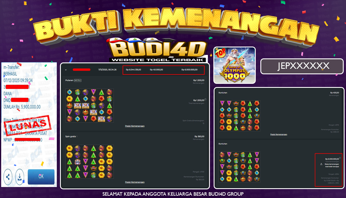 ID PENGGUNA JACKPOT BUDI4D: JEP*** SLOT PRAGMATIC PLAY (Gates of Olympus 1000) Rp.5.900.000,- LUNAS