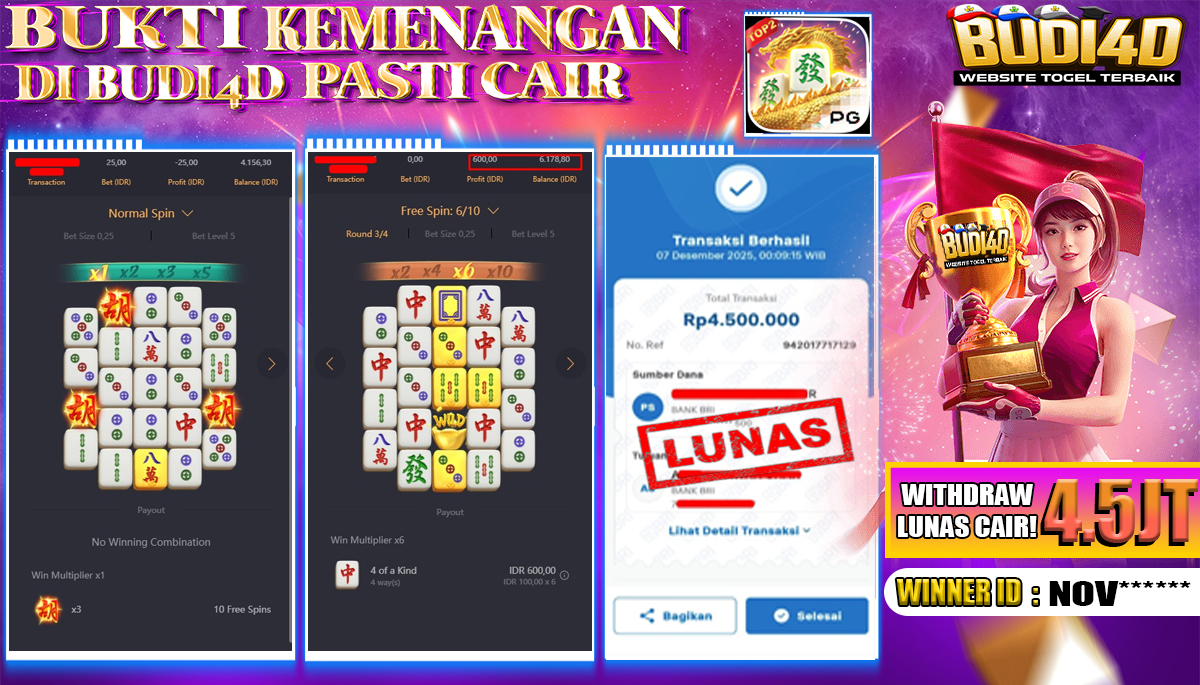 ID PENGGUNA JACKPOT BUDI4D: NOV*** SLOT PG SOFT ( MAHJONG WAYS 2 ) Rp.4.500.000,- LUNAS